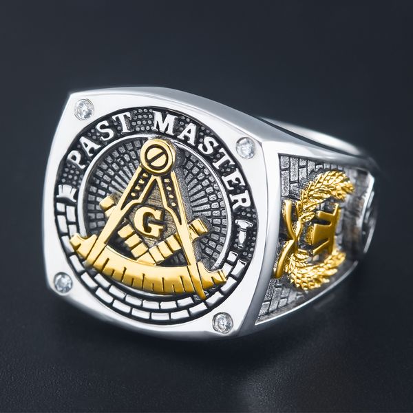 Anillos de banda Ancient Past Master Mason Blue Lodge Masonic Signet Anillo de plata esterlina 230715