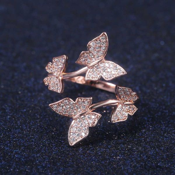 Anillos de banda Anillos abiertos de animales Mariposa voladora Cumpleaños Regalo romántico para novia Color oro / oro rosa / plata Anillo disponible R230725