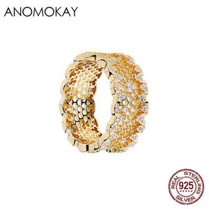 Anillos de banda Anomokay 925 nido de abeja de plata esterlina Le anillos de dedo encantadores para mujer niña fina CZ anillo de oro rosa joyería Anel regalo J230517