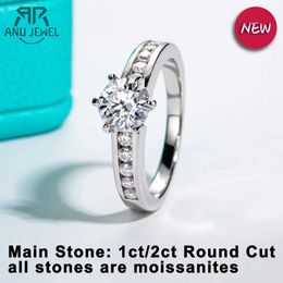 Band Rings AnuJewel 1ct/2ct D couleur Moissanite bagues de fiançailles pour les femmes 925 SterlSilver promesse WeddRings bijoux fins en gros J240118