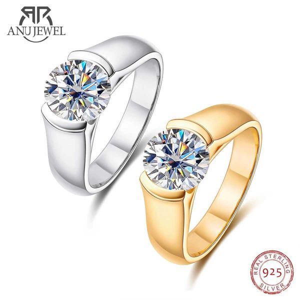 Bagues de bande AnuJewel 2ct D couleur Moissanite diamant 18K plaqué or jaune Solitaire femme RMan RJewelry vente en gros J240118