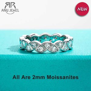 Bandringen Anujewel Moissanite Weddband Leafringen D Kleur VVS1 925 Sterlsilver Lab gecreëerd diamant eeuwigheid Bezel Rjewelry J240118