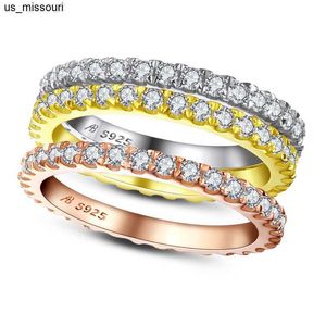 Bandringen Anziw volledige eeuwigheid Bridal Ring 14mm gesimuleerde diamanten band verloving trouwring Sterling Silver 925 sieraden voor dames mannen J230522