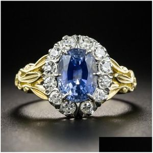 Bandringen Aquamarine edelsteen gouden kleur voor vrouwen sier sieraden vintage voortreffelijke ring jubileumgeschenken geschenken drop levering dhacf