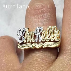 Band Ringen AurolaCo Custom Naam Ringen Goud Persoonlijkheid Hip Hop Ring Vrouwen Mode Punk Brief Ring Geschenken 230718