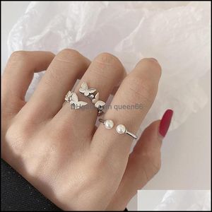 Bandringen Authentieke 925 Sterling Sier Butterfly For Women Vintage Open Grootte Verstelbare Ring Kerstfeest Geschenken C3 Drop Delivery J DHAWC