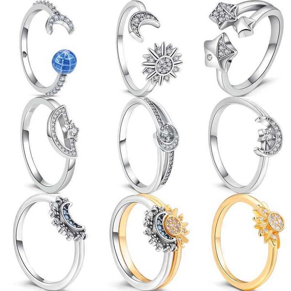 Bands anneaux authentiques 925 STERLSILVER Stars Moon Sun Galaxy Starry Sky Charms Radiant Pantaro Ring Womens Lucky Lucky Love Jewelry Gift J240429