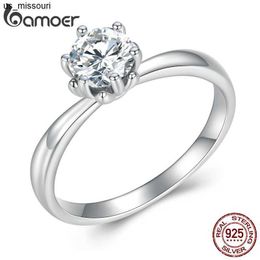 Anneaux de bande Bamoer 08ct Round Moissanite 14K Anneau plaqué or pour les femmes D Color Vvs1 Ex Lab Diamond Engagement 925 Sterling Silver Ring J230522