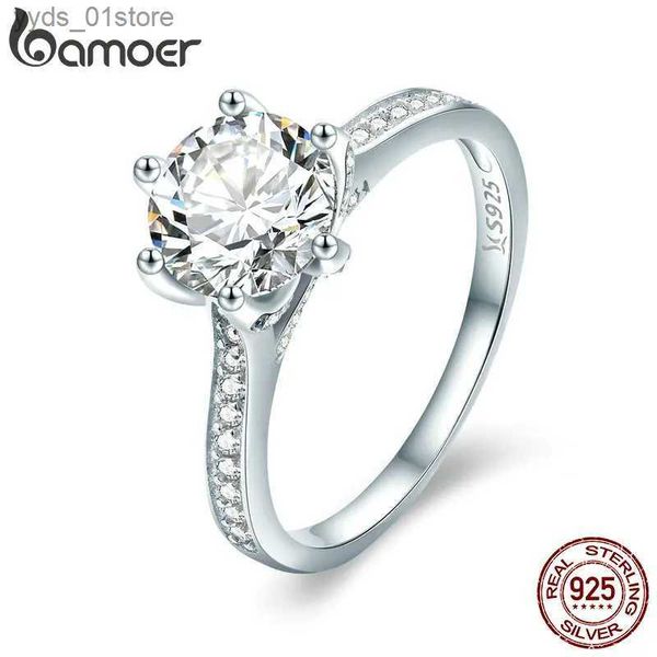 Anillos de banda BAMOER 3CT 925 Anillo de compromiso de plata esterlina Corte redondo Cubic Zirconia Banda para siempre para mujeres Boda SCR342 L240305