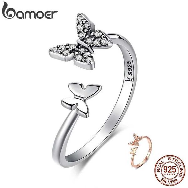 Anneaux de bande Bamoer à chaud vendant 925 Sterling Silver Dazzling CZ Butterfly Ring Womens Fashion Bijoux Gift RCC087 Q240429