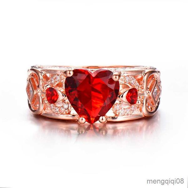 Anneaux de bande Bamos femme vert/rouge coeur anneau Zircon mode or Rose rempli bijoux promesse de fiançailles pour les femmes