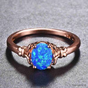 Anillos de banda Bamos Trendy Luxury Rose Gold Filled Ring White / Blue / Purple Oval For Women Girls Fashion