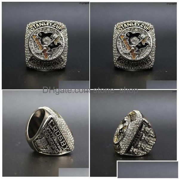 Anillos de banda Anillos de banda 2WJP Diseñador Anillo conmemorativo Pittsburgh Penguin Campeonato 5EY Drop entrega Joya DXX DHFNI