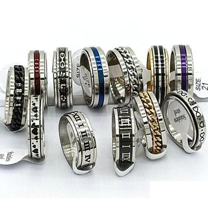 Band Ringen Band Ringen 30 stks/partij Ontwerp Mix Spinner Ring Draaien Roestvrij Staal Mannen Mode Spin Mannelijke Vrouwelijke Punk Sieraden Party Gift Wh