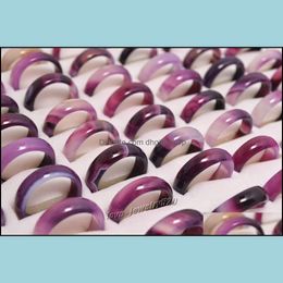 Bandringen bandringen Beautif Smooth Purple Black Round Solid Jade/Agate Gem Stone Sieraden 20 stks veel drop levering 2021 Dhgirlsshop otqko