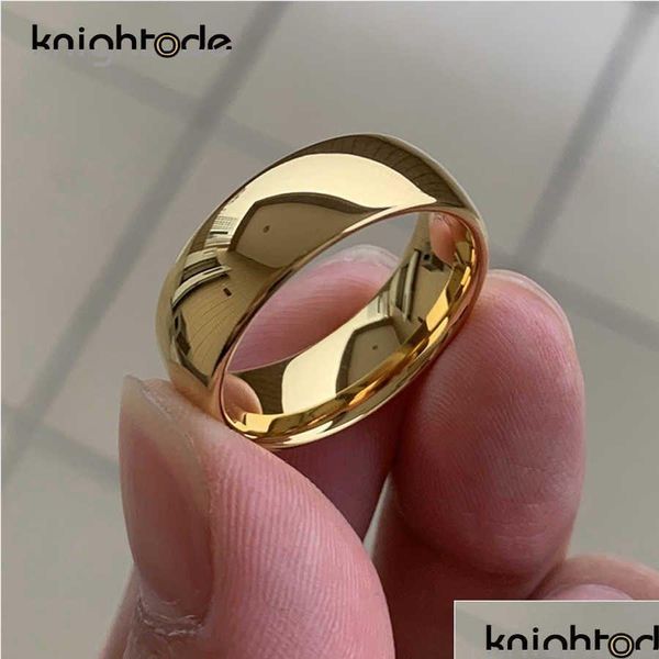 Anillos de banda Anillos de banda Anillo de bodas de color dorado clásico Carburo de tungsteno Mujeres Hombres Regalo de compromiso Joyería Cúpula Grabado pulido 21071 Dhhxx