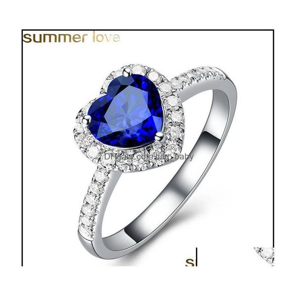 Bande Anneaux Bande Anneaux Bijoux Bleu Cristal Autrichien Coeur Amour Pour Les Femmes Effacer Strass Romantique Fête De Mariage En Gros Drop Deli Otxvi