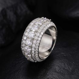 Anillos de banda Anillos de banda Lujo 5 filas Anillo de moissanita Pase Diamante Probador 925 Sterling Sier Joyería de moda brillante Hombres Entrega de gota R Dhqxa