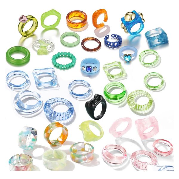 Anneaux de bande Anneaux de bande Résine Plastique Acrylique pour femmes Adolescentes Chunky Esthétique Tendance Colorf Mignon Bijoux Empilables BK Déclaration Otflh