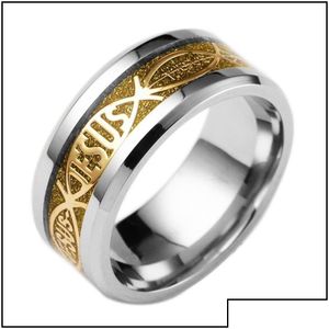 Bands anneaux de bande vendent en acier inoxydable relin chrétien lettre de prière Jesus bible or sier doigt anneau pour les hommes femmes drops dhpme