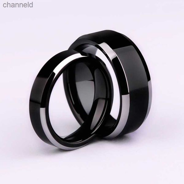 Anneaux de bande anneaux de bande Simple lisse noir/3 couleurs bague en titane pour hommes anneaux de mariage pour femmes AA230323L230518