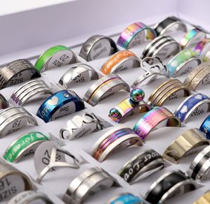 Band Rings Anneaux de bande en gros Bk Lots 50 pièces couleur arc-en-ciel en acier inoxydable coupe Spinner bijoux de mode marque Lot livraison directe 2 Otuss