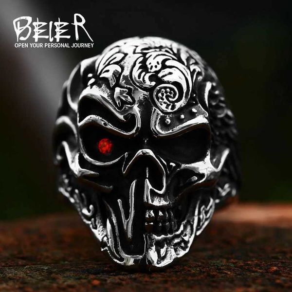 Anillos de banda BEIER Nuevo diseño Anillo de calavera de acero inoxidable Cool Biker Jewelry Película Moda Punk Joyería de alta calidad Regalo al por mayor 240125