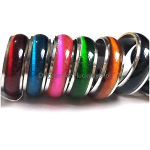 Anillos de banda Bk Lots 100Pcs Mixed Mens Womens Colorf Cat Eye Acero inoxidable Ancho 7Mm Tamaños Surtidos Venta al por mayor Joyería de moda Drop D Dhf2N