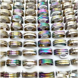 Bands anneaux Bk Lots 100pcs Stripe Line Mix Men de l'acier inoxydable Femme Femme Femme Bijoux en gros Lot de gouttes