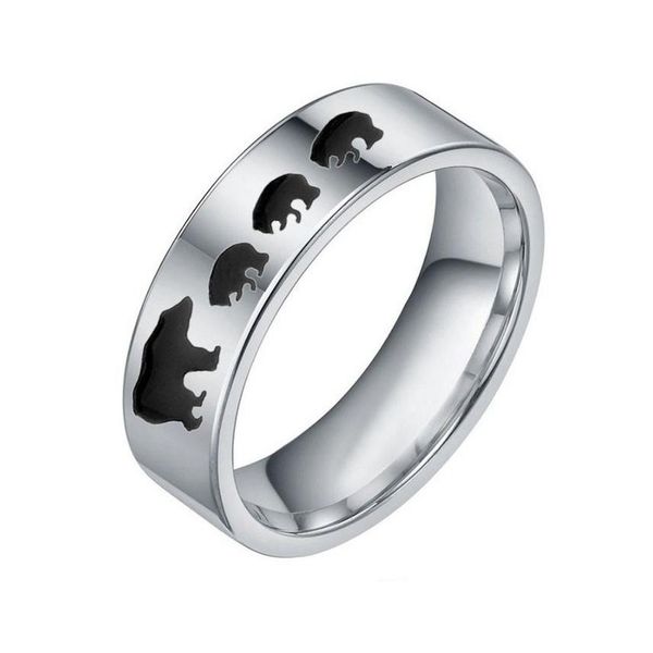 Anillos de banda Black Mama Bear Ring Band Finger Acero inoxidable Madre Hijo Animal Cub Anillos para mujeres Joyería de moda Regalo del día de la madre Wil Dh0Yz