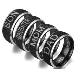 Band Ringen Zwart Roestvrij Staal Hou Van Je Moeder Zoon Dochter Ring Vrouwen Heren Mode Sieraden Gift Zal En Sandy drop Levering Dh1Jc