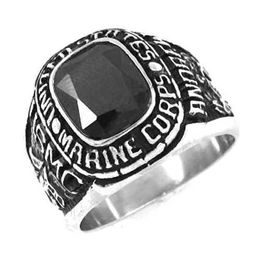 Anillos de banda Circón negro Cuerpo de Marines de los Estados Unidos Anillo USMC Joyería de acero inoxidable EE. UU. Motorista militar Anillo de hombres al por mayor SWR0157 Q240402