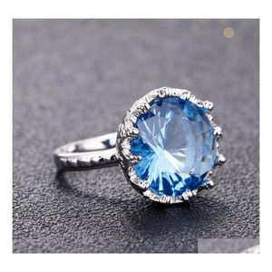 Bandringen Blue Gem Stone Wedding Women Finger Brand Sieraden voor Gemaakte Crystal Ring Drop Delivery DH2ry