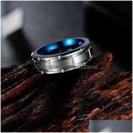 Bandringen Blauw Binnenvierkant Carve Wolfraam Stalen Ring Vinger Mannen Hip Hop Sieraden Punk Carbide Will En Sandy Drop levering Dh41P