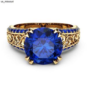Bandringen Blue Sapphire Flower Rings 18K Gold Finger Wedding Peridot Anillos de Gemstone Ruby 1Carat Dainty Cirle Rings for Women J230522