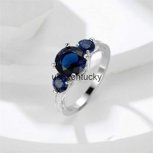 Bandringen blauwe stenen trouwringen voor dames zilveren kleur ronde zirkoon trouwringen vintage belofte engagement ring vrouwelijke sieraden