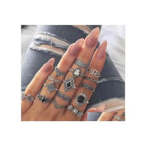 Bandringen Bohemia Boho Retro Ring Set Vintage Turquoise Sier -kleur voor vrouwen sieraden Factoy Direct bruiloft Geschenkdame vrouw Drop deliv Dho4r