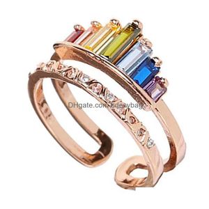 Bandringen Boheemian Colorf dubbele layel Rainbow CZ Ring For Women Girls Fashion Engagement Top Kwaliteit Charme vinger sieraden Dhytg