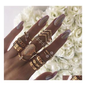 Bandringen Boheemse mode -sieraden Knuckle Ring Set Hollow Out Flower Stacking Midi 13pcs/Set Drop Delivery Dhdxi