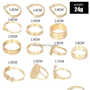 Anneaux de bande bijoux de mode bohème Knuckle Ring Set évider Flower Stacking Rings Midi 13Pcs / Set Drop Delivery Dh9U1