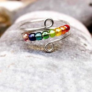 Anneaux de bande Bohemian Rainbow Perles Anxiété Bague Rotation Librement Anti Stress Fidget Spinner Pour Femmes Filles Mode Bijoux De Mariage Y23