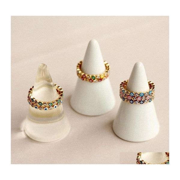 Anneaux de bande Bohème arc-en-ciel mauvais œil strass rempli d'or anneaux femmes Vintage dames Midi Kunle bague de doigt bande bijoux de noël Dh2G5