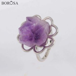 Bandringen Borosa Natural Purple Quartz Cluster Ring Raw Amethysts Silver Color Ring Women Rings sieraden trouwringen ZG0436L240105