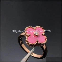 Rings Band Rings Diseñador de trébol de lujo para mujeres Girls Diamond Crystal 18K Rose Gold Sweet Pink Love Nail Ring Fiesta Wedd Otfqo