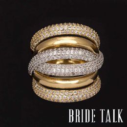 Anneaux de bande Bride Talk Bague de luxe pour femmes AAA Zircon cubique brillant cristal multi-couches conception de fête de mariage Date cadeaux bijoux de mode J240326