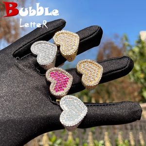 Bagues de bande bulle lettre Baguette coeur anneau pour femmes pierres roses brillant filles plaqué or Rose bijoux Hip Hop 231102