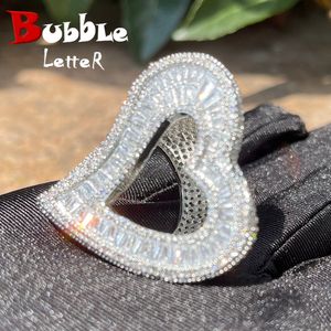 Bandringen Bubble Letter Big Open Heart Ring For Women Iced Finger Charms Bling Baguette Zirkon Fashion Hip Hop Jewelry 230822