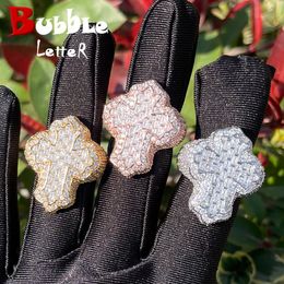 Bandringen Bubble Letter Cross Ring Iced AAAA Zirkon Vork Set Fashion Luxury Men's Hip Hop Jewelry Gift 230512