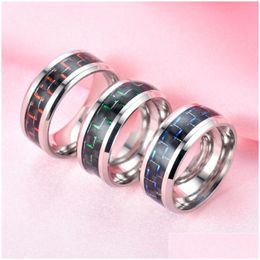 Band Ringen Koolstofvezel Ring Zwart Bruiloft Roestvrij Staal Belofte Verloving Mens Vrouwen Will And Sandy Mode-sieraden Cadeau Drop Del Dhrbd