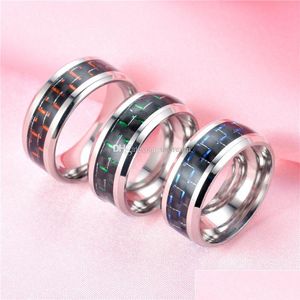 Bagues de bande Bague en fibre de carbone Noir Mariage En acier inoxydable Promesse Bagues de fiançailles Hommes Femmes Mode Bijoux Cadeau Drop Livraison Dhpoo